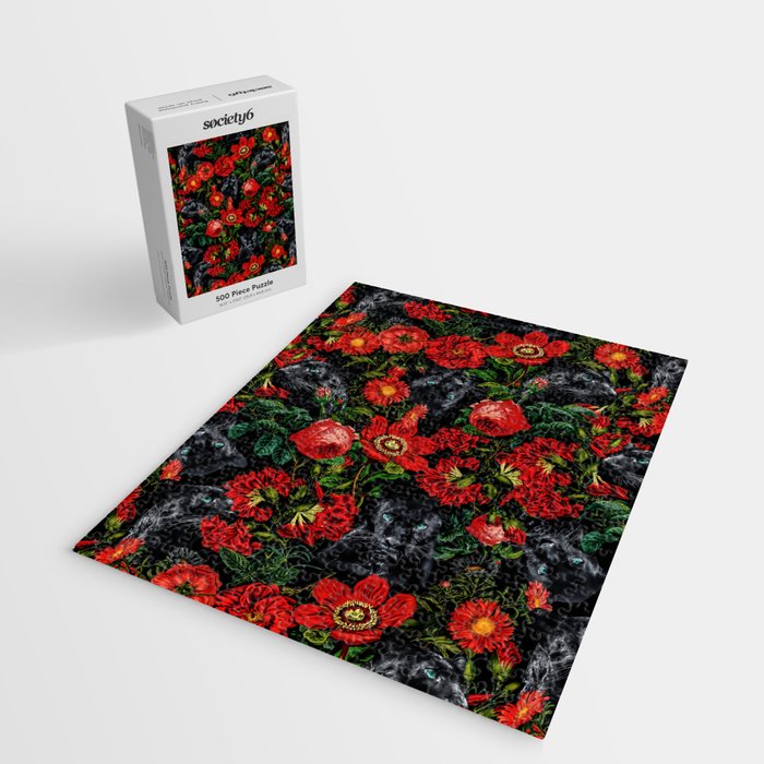 Panther and Floral Pattern XO Jigsaw Puzzle Gallery Image 2