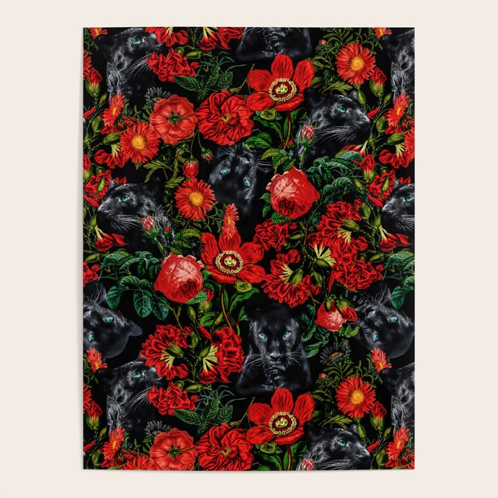 Panther and Floral Pattern XO Poster Gallery Image 4