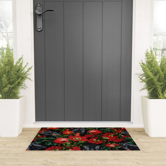 Panther and Floral Pattern XO Welcome Mat Gallery Image 3