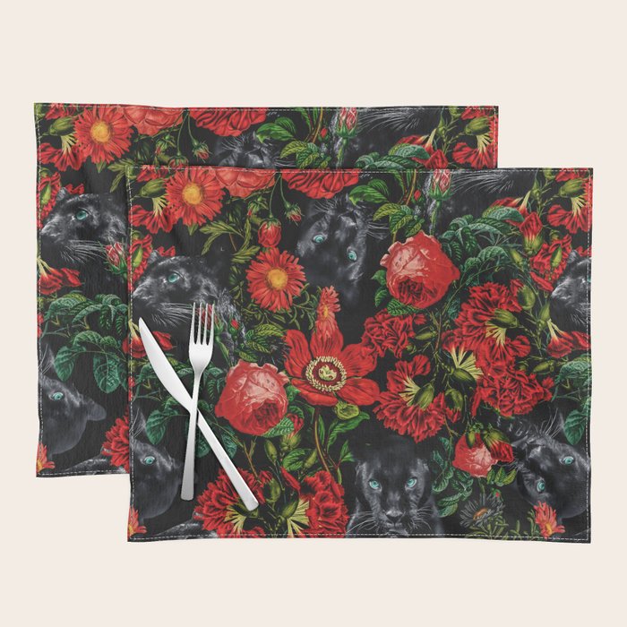 Panther and Floral Pattern XO Placemat Gallery Image 1