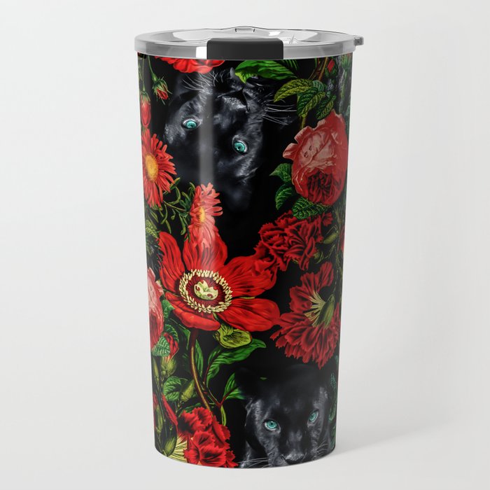 Panther and Floral Pattern XO Travel Mug Gallery Image 1