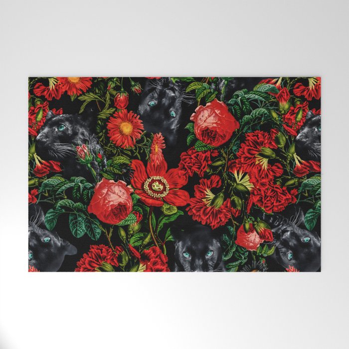 Panther and Floral Pattern XO Welcome Mat Gallery Image 1