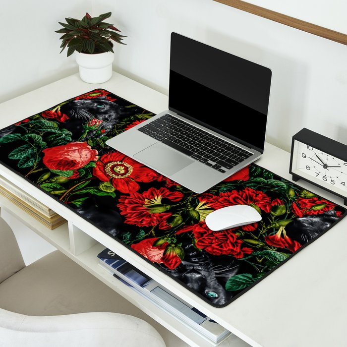 Panther and Floral Pattern XO Desk Mat Gallery Image 2