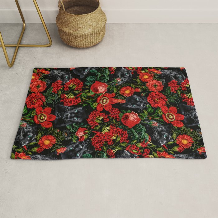 Panther and Floral Pattern XO Rug Gallery Image 1