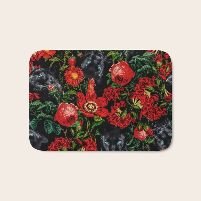 Panther and Floral Pattern XO Bath Mat Gallery Image 1