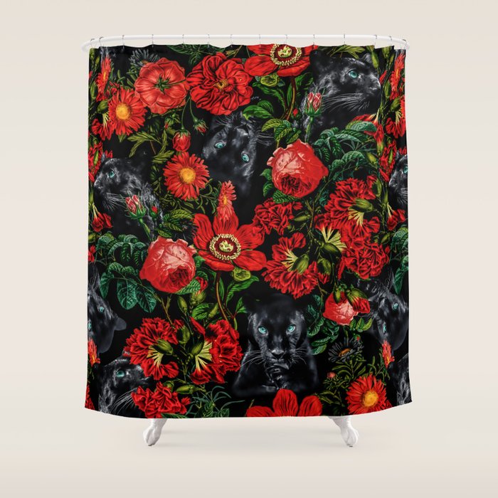 Panther and Floral Pattern XO Shower Curtain Gallery Image 1