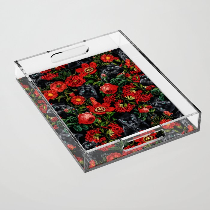 Panther and Floral Pattern XO Acrylic Tray Gallery Image 1