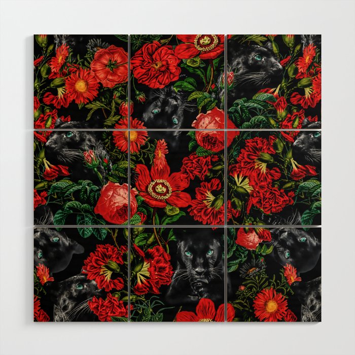 Panther and Floral Pattern XO Wood Wall Art Gallery Image 1