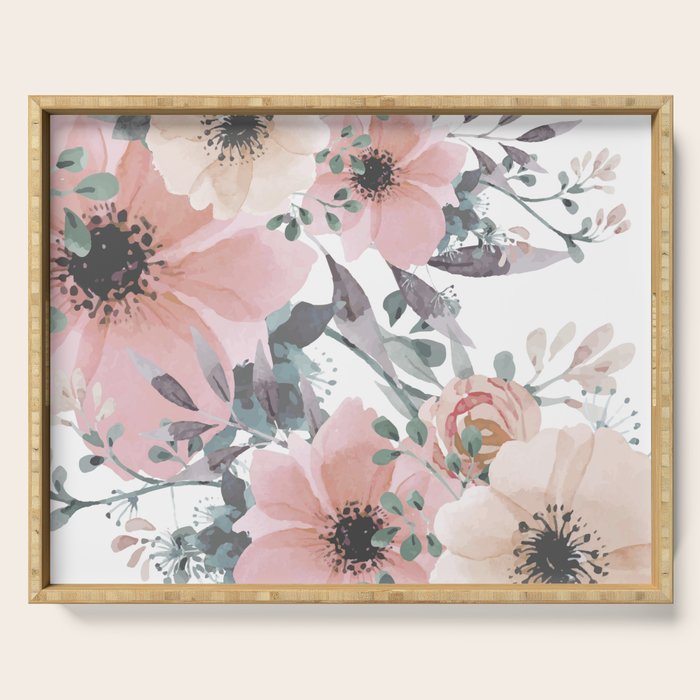 Watercolor, Blush Pink and Peach, Floral Prints Serving Tray Gallery Image 1