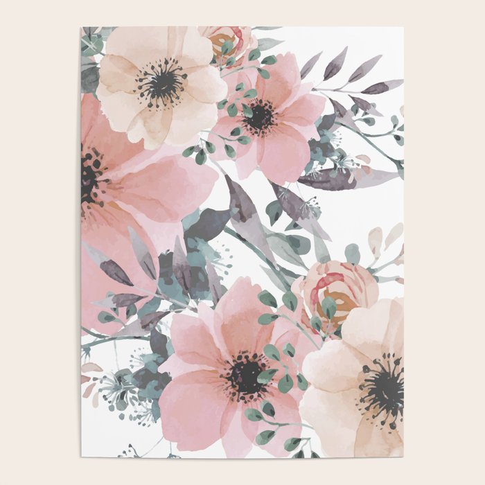Watercolor, Blush Pink and Peach, Floral Prints Poster Gallery Image 1