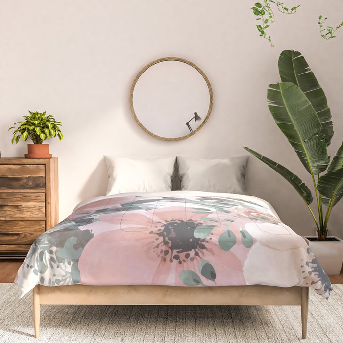 Watercolor, Blush Pink and Peach, Floral Prints Comforter Gallery Image 3