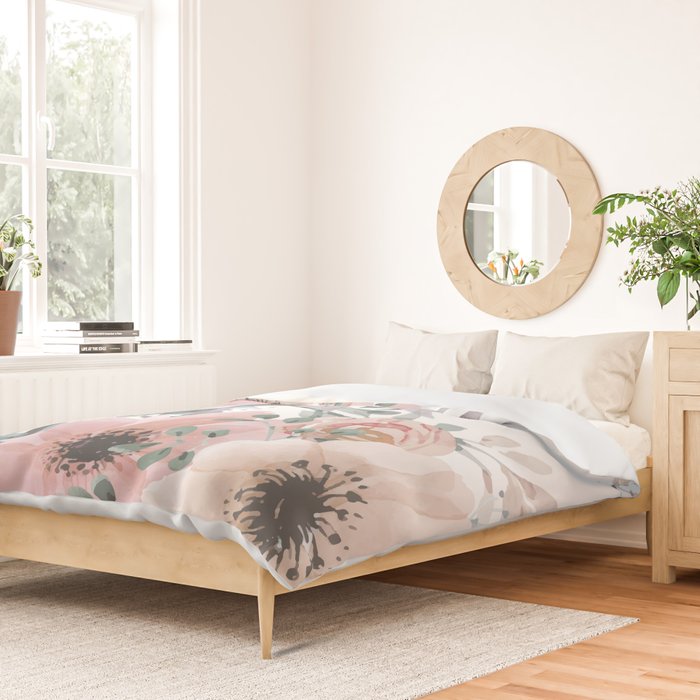 Watercolor, Blush Pink and Peach, Floral Prints Duvet Cover Gallery Image 2
