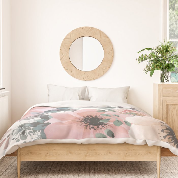 Watercolor, Blush Pink and Peach, Floral Prints Duvet Cover Gallery Image 3