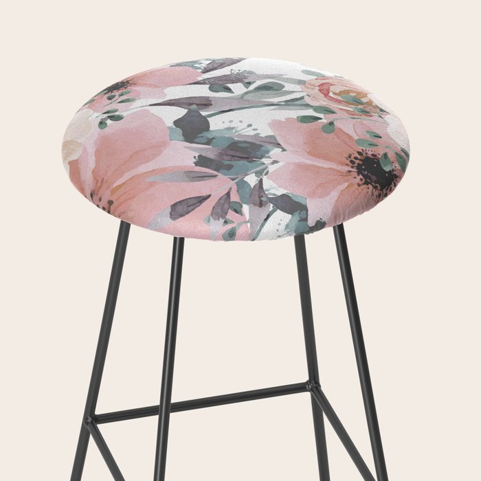 Watercolor, Blush Pink and Peach, Floral Prints Stool Gallery Image 2