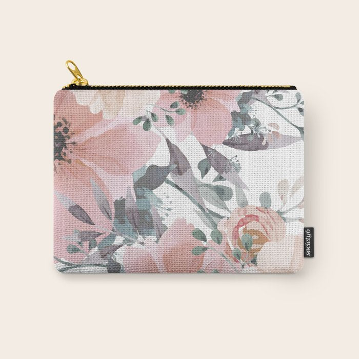Watercolor, Blush Pink and Peach, Floral Prints Carry All Pouch Gallery Image 1