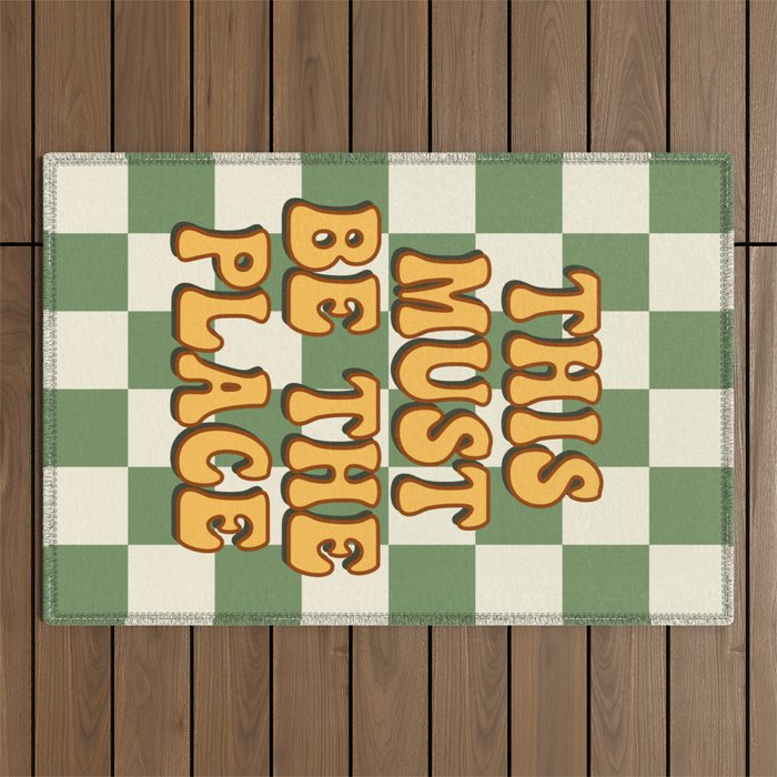 This Must Be The Place (Green Checkerboard) Outdoor Rug Gallery Image 1