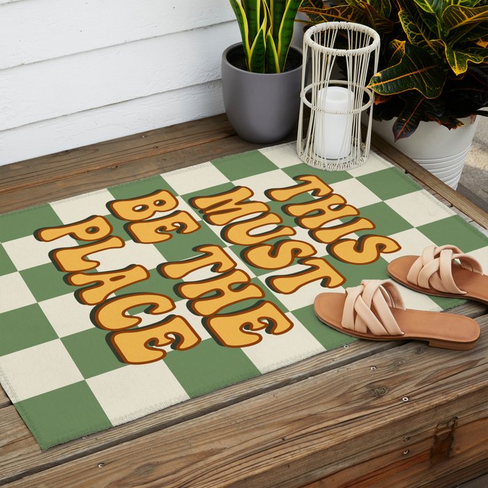 This Must Be The Place (Green Checkerboard) Outdoor Rug Gallery Image 2