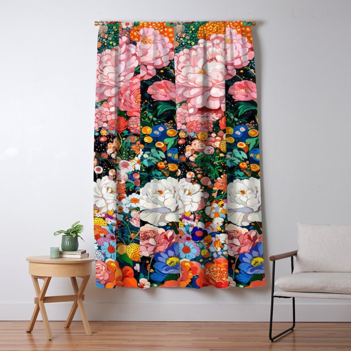 Maximalist Botanical Wall Art Floral Poster Flower Print Dopamine Decor Pink Art Japanese Painting Window Curtain Gallery Image 1