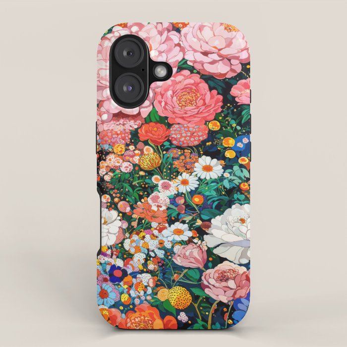 Maximalist Botanical Wall Art Floral Poster Flower Print Dopamine Decor Pink Art Japanese Painting iPhone Case Gallery Image 1
