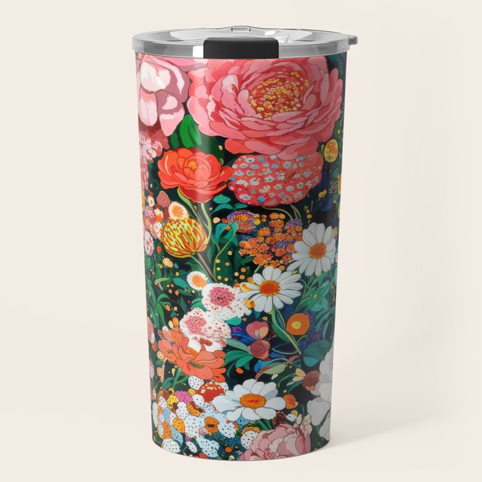 Maximalist Botanical Wall Art Floral Poster Flower Print Dopamine Decor Pink Art Japanese Painting Travel Mug Gallery Image 1