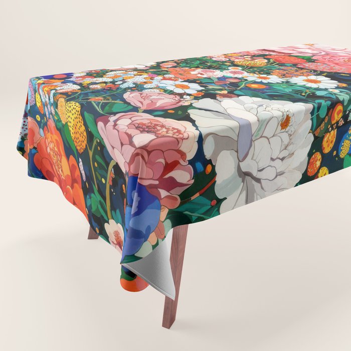Maximalist Botanical Wall Art Floral Poster Flower Print Dopamine Decor Pink Art Japanese Painting Tablecloth Gallery Image 1