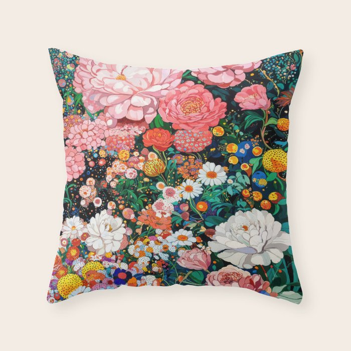 Maximalist Botanical Wall Art Floral Poster Flower Print Dopamine Decor Pink Art Japanese Painting Throw Pillow Gallery Image 1