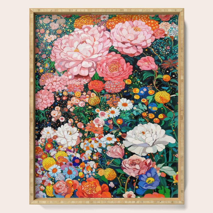 Maximalist Botanical Wall Art Floral Poster Flower Print Dopamine Decor Pink Art Japanese Painting Serving Tray Gallery Image 1