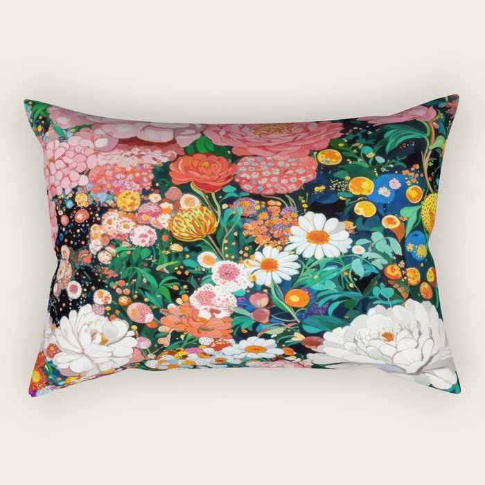 Maximalist Botanical Wall Art Floral Poster Flower Print Dopamine Decor Pink Art Japanese Painting Rectangular Pillow Gallery Image 1
