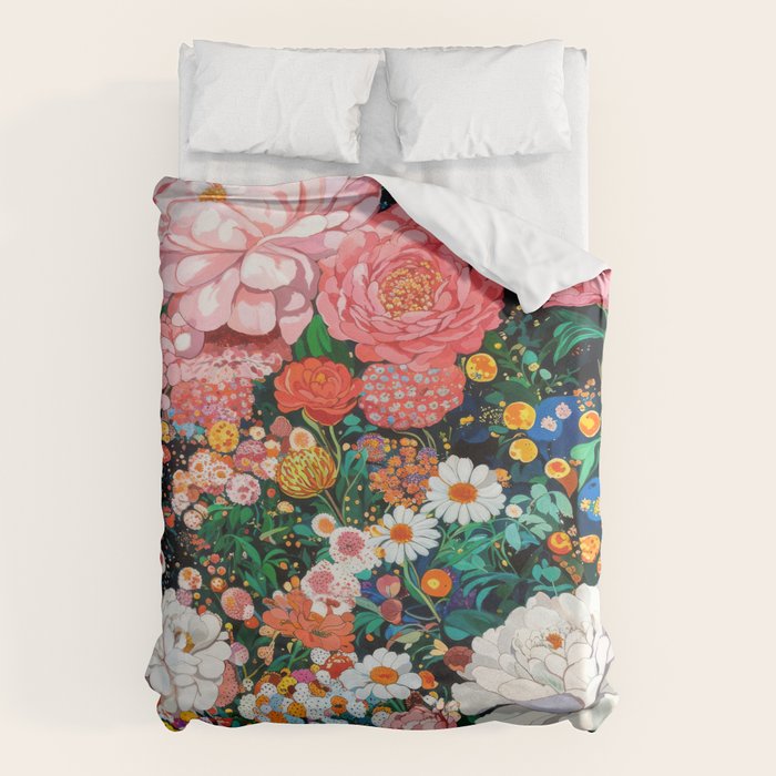 Maximalist Botanical Wall Art Floral Poster Flower Print Dopamine Decor Pink Art Japanese Painting Duvet Cover Gallery Image 1