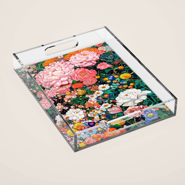 Maximalist Botanical Wall Art Floral Poster Flower Print Dopamine Decor Pink Art Japanese Painting Acrylic Tray Gallery Image 1