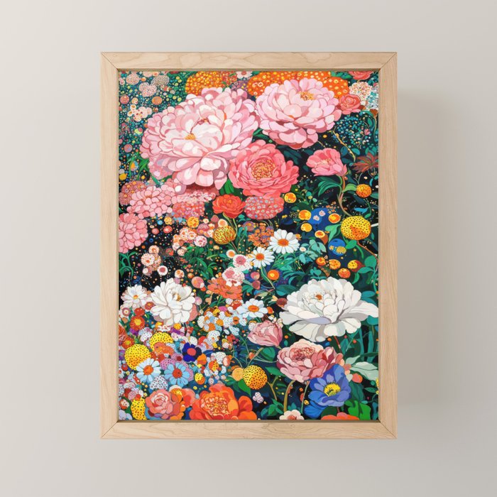 Maximalist Botanical Wall Art Floral Poster Flower Print Dopamine Decor Pink Art Japanese Painting Mini Art Print Gallery Image 1