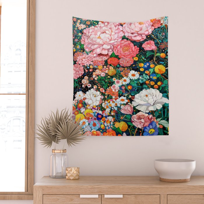 Maximalist Botanical Wall Art Floral Poster Flower Print Dopamine Decor Pink Art Japanese Painting Wall Tapestry Gallery Image 2