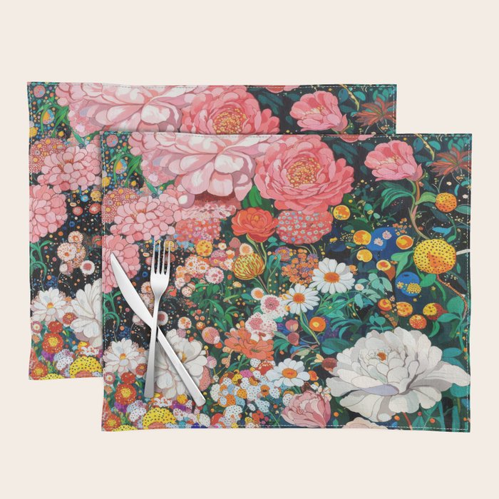 Maximalist Botanical Wall Art Floral Poster Flower Print Dopamine Decor Pink Art Japanese Painting Placemat Gallery Image 1