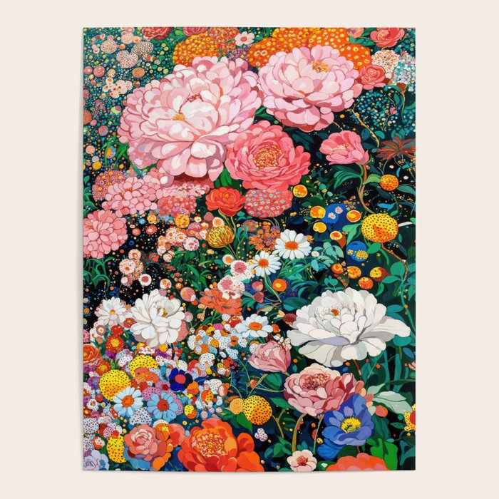Maximalist Botanical Wall Art Floral Poster Flower Print Dopamine Decor Pink Art Japanese Painting Poster Gallery Image 1