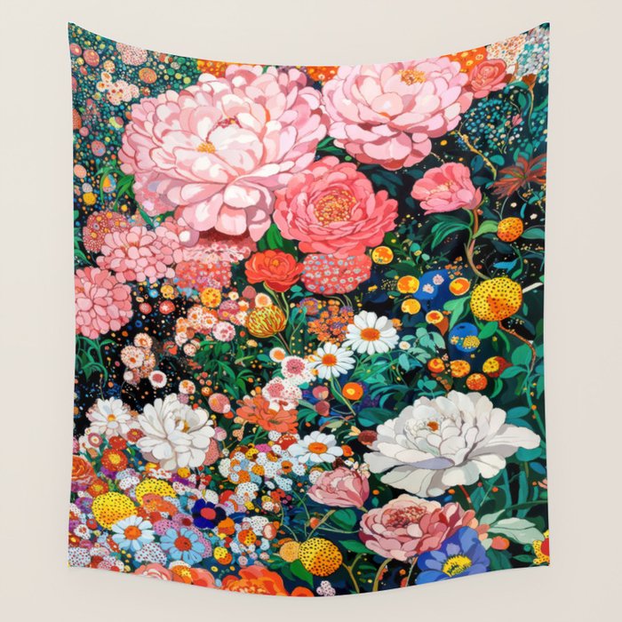 Maximalist Botanical Wall Art Floral Poster Flower Print Dopamine Decor Pink Art Japanese Painting Wall Tapestry Gallery Image 1