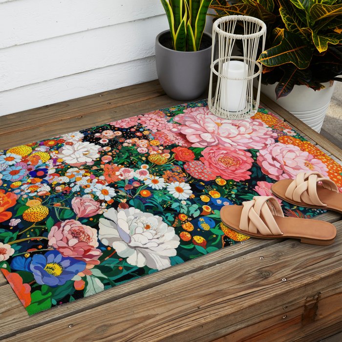 Maximalist Botanical Wall Art Floral Poster Flower Print Dopamine Decor Pink Art Japanese Painting Outdoor Rug Gallery Image 2