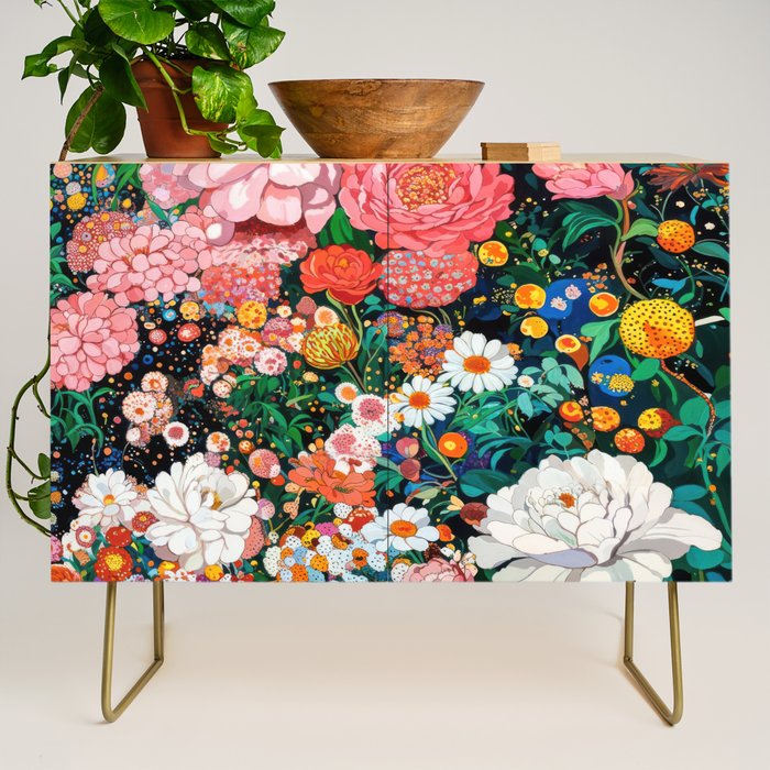 Maximalist Botanical Wall Art Floral Poster Flower Print Dopamine Decor Pink Art Japanese Painting Credenza Gallery Image 1