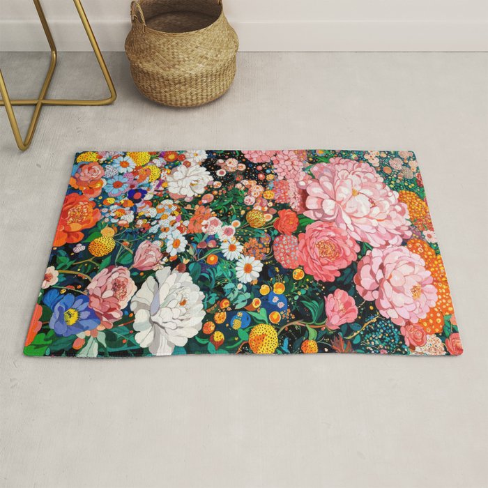 Maximalist Botanical Wall Art Floral Poster Flower Print Dopamine Decor Pink Art Japanese Painting Rug Gallery Image 1