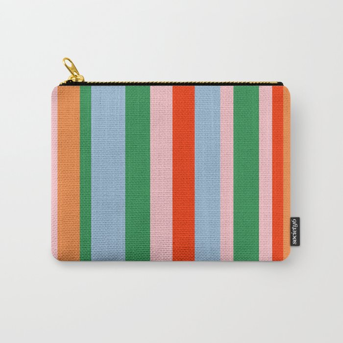 Colorful Stripes Orange, Green, Pale Pink, and Light Blue Bold Vertical Pattern Carry All Pouch Gallery Image 1