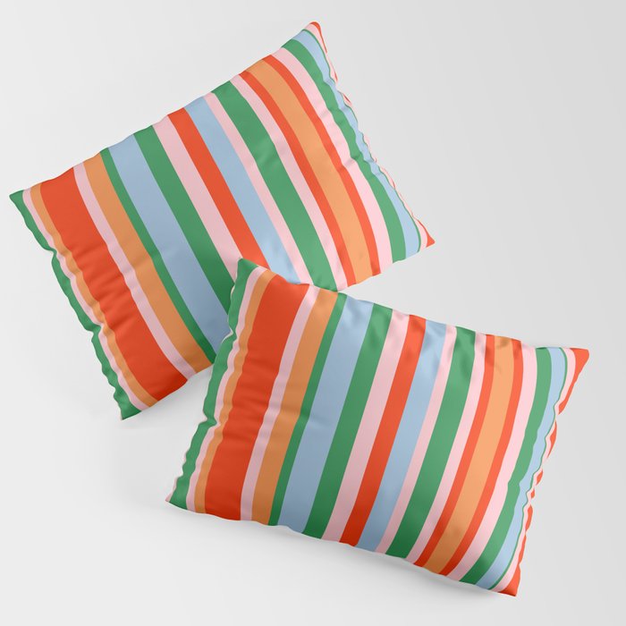 Colorful Stripes Orange, Green, Pale Pink, and Light Blue Bold Vertical Pattern Pillow Sham Gallery Image 3