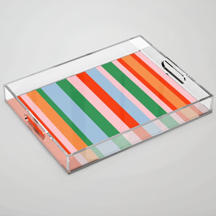 Colorful Stripes Orange, Green, Pale Pink, and Light Blue Bold Vertical Pattern Acrylic Tray Gallery Image 1