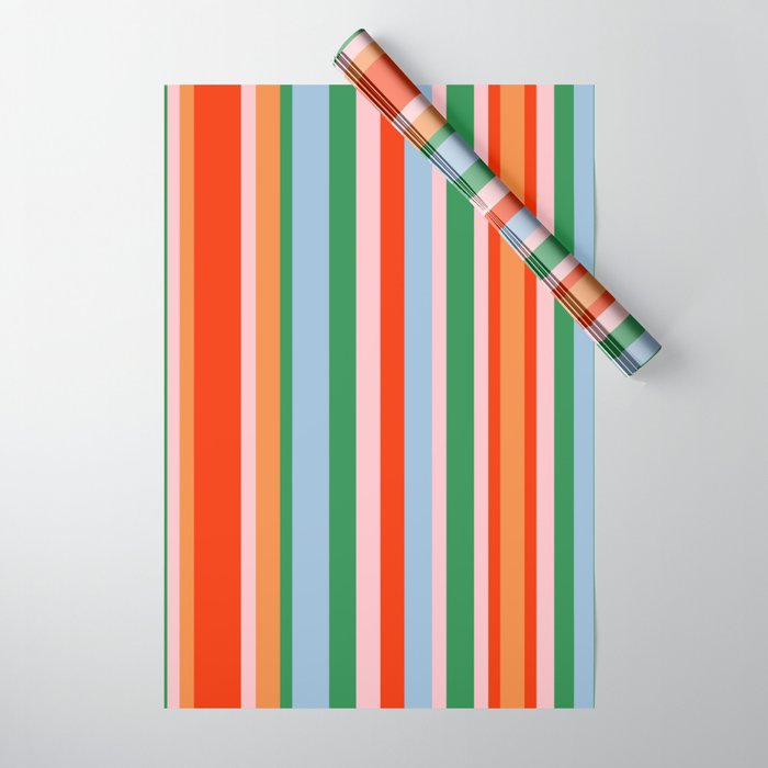 Colorful Stripes Orange, Green, Pale Pink, and Light Blue Bold Vertical Pattern Wrapping Paper Gallery Image 1