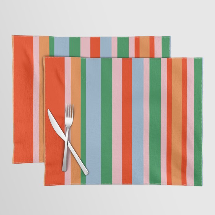 Colorful Stripes Orange, Green, Pale Pink, and Light Blue Bold Vertical Pattern Placemat Gallery Image 1