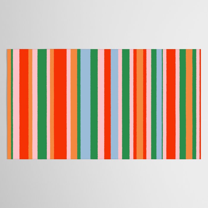 Colorful Stripes Orange, Green, Pale Pink, and Light Blue Bold Vertical Pattern Tablecloth Gallery Image 2