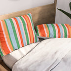 Colorful Stripes Orange, Green, Pale Pink, and Light Blue Bold Vertical Pattern Pillow Sham Gallery Image 2
