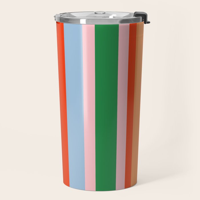 Colorful Stripes Orange, Green, Pale Pink, and Light Blue Bold Vertical Pattern Travel Mug Gallery Image 2