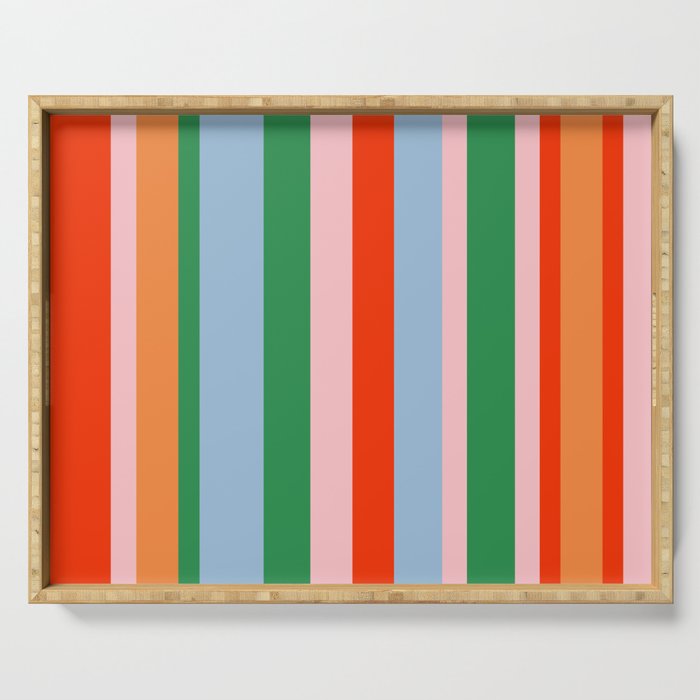 Colorful Stripes Orange, Green, Pale Pink, and Light Blue Bold Vertical Pattern Serving Tray Gallery Image 1