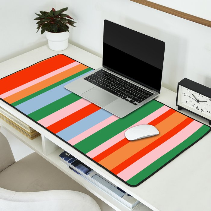 Colorful Stripes Orange, Green, Pale Pink, and Light Blue Bold Vertical Pattern Desk Mat Gallery Image 2