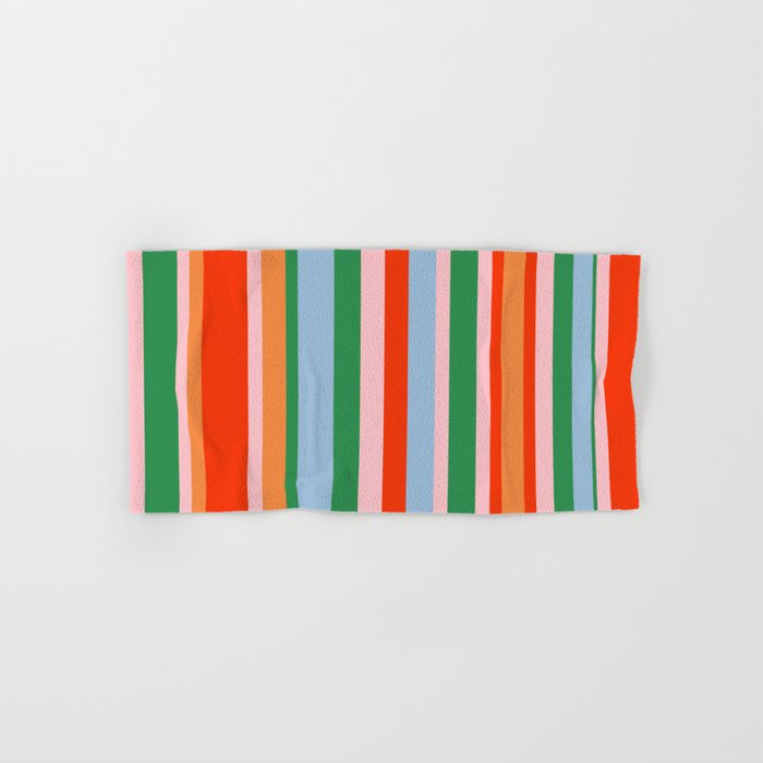 Colorful Stripes Orange, Green, Pale Pink, and Light Blue Bold Vertical Pattern Bath Towel Gallery Image 1