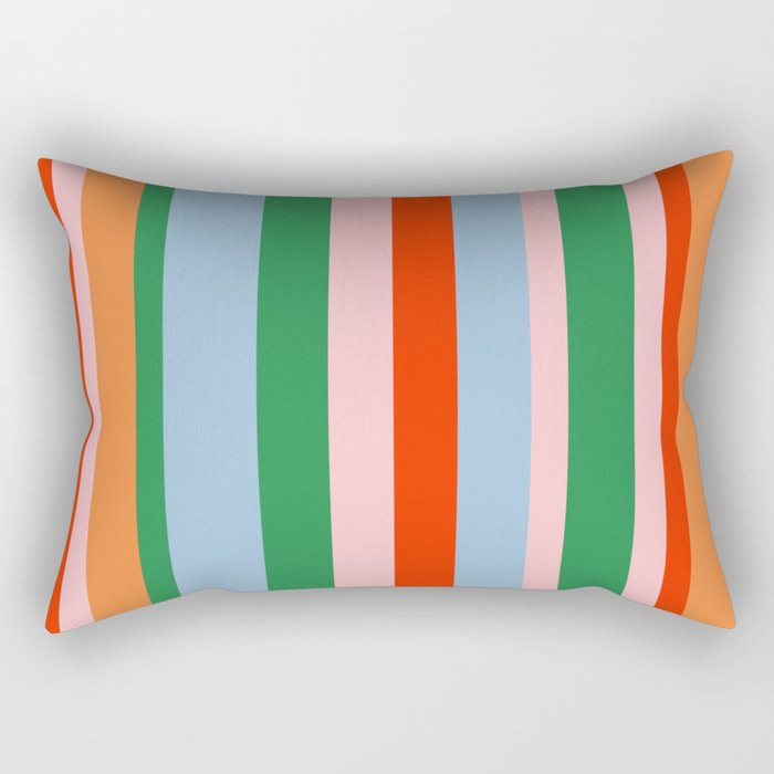 Colorful Stripes Orange, Green, Pale Pink, and Light Blue Bold Vertical Pattern Rectangular Pillow Gallery Image 1